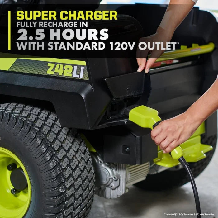 RYOBI 80V HP Brushless 42 in. Battery Electric Cordless Zero Turn Riding Mower Batteries and Charger 80V Batteries 40V