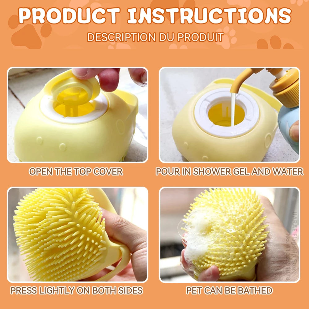 Silicone Pet Bath Brush: Shampoo Dispensing Massager