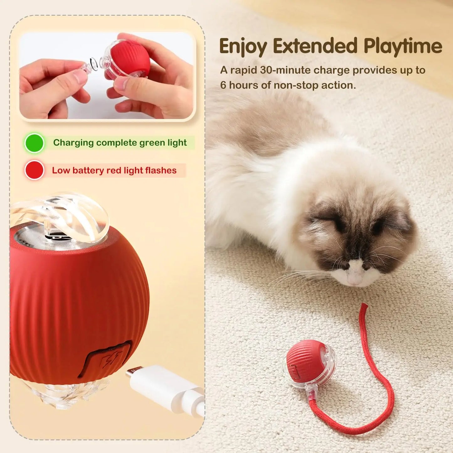 Automatic Rolling Cat Ball Toy: Rechargeable Smart Mouse