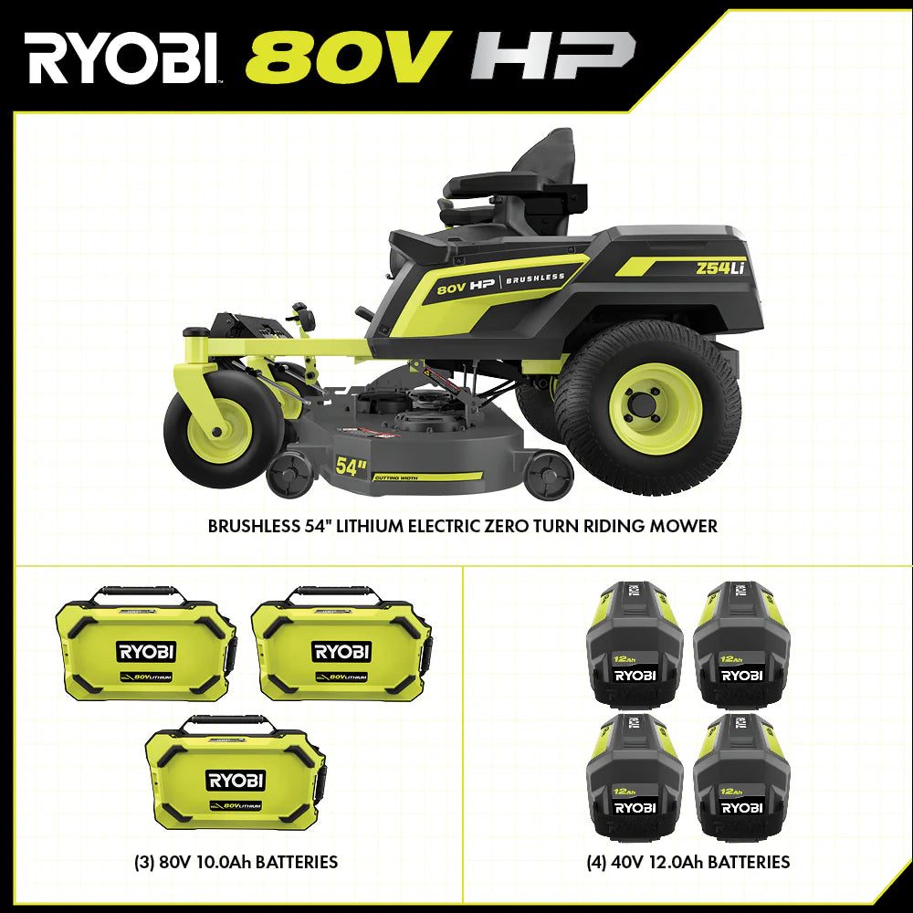 80V Max HP Lithium 54″ Brushless Electric Zero Turn Lawn Mower