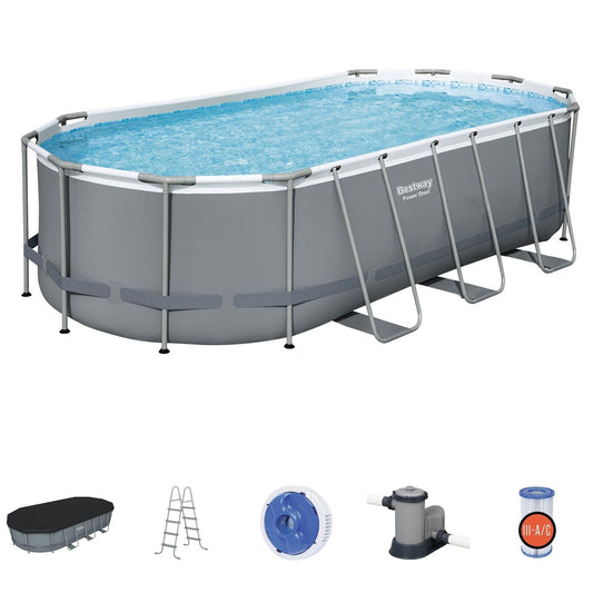 Bestway Power Steel 18′ x 9′ x 48″ Oval Above Ground Outdoor Swimming 18′ x 9′ x 48″ Oval