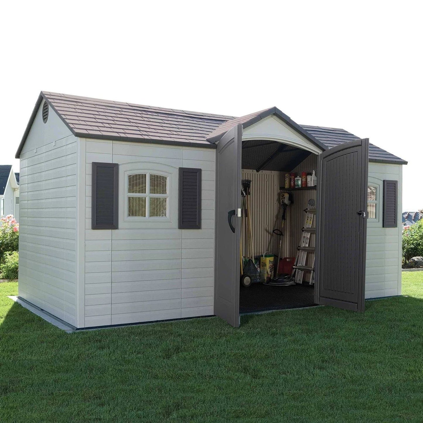 Lifetime 15 ft. x 8 ft. Outdoor Garden Storage Shed with Double Doors & Skylights
